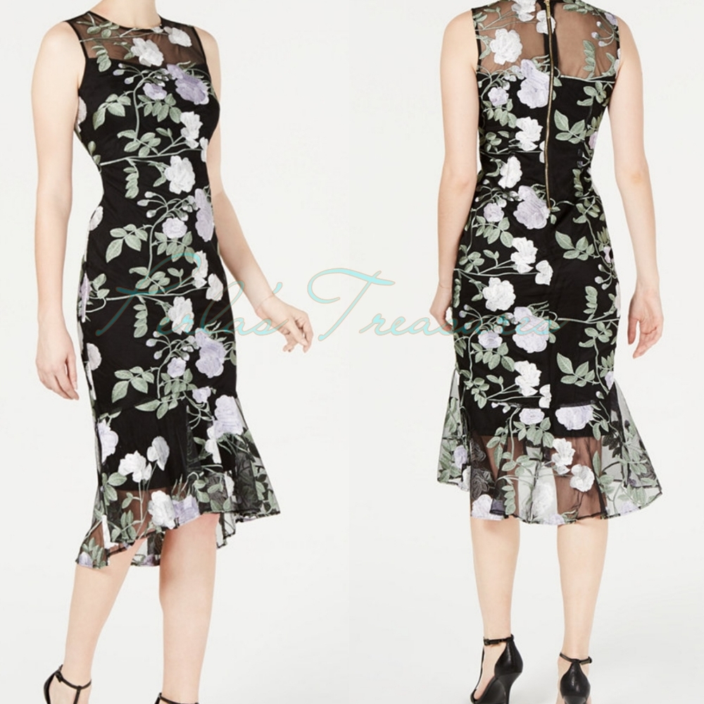 Calvin Klein Embroidered Floral Flounce Dress Sz 4